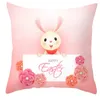 Happy Pasen Bunny Pillow Case 18x18 Inches Konijn Gedrukt Perzik Huidkussen Covers Lente Home Decor voor Sofa Couch Rre11499