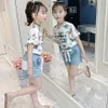 Girls Clothes Letter Tshirt + Short Clothing For Floral Pattern Teenage Summer Children's Tracksuits 210528