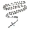 Anhänger Halsketten 10mm Rosenkranz Perlen Kette Halskette Silber Farbe Heiliges Jesus Kreuz Für Frauen Mädchen Religiöses Christliches Gebet Schmuck Geschenk