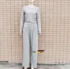 New Women's Pants two piece set autumn winter round neck long sleeve wide leg Jumpsuit