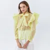 Bowknot Shirt voor Dames Stand Kraag Lantaarn Lange Mouw Boheemse Stijl Ruches Blouse Vrouwelijke Herfst Kleding 210524