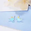 MEYRROYU 925 Silver Sea Animal Blue Little Whale Jewelry Set Girl Birthday Party Banquet Gift