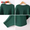 Winter Batwing Pullover Weibliche Fledermaus Jersey Übergroße Frauen Oversize Slash Neck Herbst Gestrickte S Damen Grün 210428