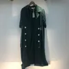 21 Korea Zomer Mode Elegante Temperament Office Dame Black Revers Double-Breasted Puff Sleeve Jurk Dames 16F1132 210510