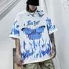 Flame Butterfly Print Short Sleeve T-Shirt Hip Hop Men's Tee New Summer Oversized Cotton Loose Top Trend Design Dropship 210322