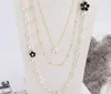 Women's Exquisite Long Pearl Necklace Bride Weddings Gift Camellia Flower Jewelry Pearl Sweater Chains GC813