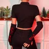 Ribbed Knit Letter Embroidery Long Sleeve Black Y2k Cropped Tops Fashion Women's T-Shirts Casual Tee Shirts Streetwear 210510