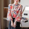Vintage chemises à fleurs style chinois femmes Blouses 2021 printemps automne en mousseline de soie Blouse à manches longues lanterne hauts Blusas Mujer 210317