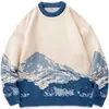 Homens Hip Hop Streetwear Harajuku Camisola Vintage Estilo Japonês Neve Mountain Mountain Sweater Winter Casual Pullover Bronzeada 211102