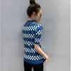 Women's Sweaters #3827 Black Blue Khaki Plaid Knitted Sweater Women Turtleneck Slim Korean Casual Pullover Knitwear Short Sleeved