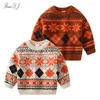 2021 Boys Stripe Knit Pullover Toddler Knitted Sweaters O-Neck Top Children Fall Winter Warm Knitwear Christmas Pullover Outwear Y1024