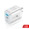 Snabb snabb laddning 25W 18W 20W PD Typ C USB C Wall Charger EU US UK AC Home Travel Power Adapter för iPhone 12 13 X XR 14 15 Pro Max Samsung LG B1 med detaljhandelslådan