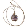 Kedjor Natursten Vit Lila Rosa Kristall Handväv Halsband Rose Quartz Amethyst Pendant Sweater Chain Women Smycken