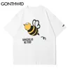 Tshirts Hip Hop Streetwear Casual Fashion Men Sommar Bee Skriv ut Kortärmad T-shirts Bomull Loose Harajuku Tees Toppar 210602