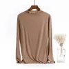 Soft Modal Autumn Women Blouse Casual Ruched Ribbed Long Sleeve Sequins Bottoming Shirt Plus Size W787 210526