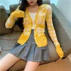 Cardigan en tricot à carreaux patchwork femme femme pull à boutonnage simple Cardigan mode coréenne Chic tricot à carreaux Cardigan mince GD081 210805