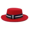 Berets High Quality Woolen Top Hat Men's And Women's Autumn Winter Flat Fedora With Ribbon Belt Solid Casual Caps
