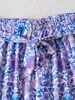 BOHO Crop Top Elastic Hem Floral Print Bra Tank Purple Sexy Women Tie Bow Sashes Wide Leg Pants Ruched Camis 2 Pieces Set 210429