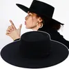 Stingy Brim Hats Women Autumn Winter Solid Panama Wide Bowknot Filted Men Caps Formal British Vintage Classic Black Fedora5188913