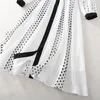 Геометрические черно-белые элегантные дамы платье круглой шеи с однобортной пуговицы с длинными рукава