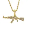 Modesmycken AK47 Gun Pendant Halsband Iced Out Rhinestone Hip Hop Chain Gold Sier Color Men Women Biker Gift