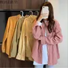 Femmes Solid Color Corduroy Batwing Manches Vintage Blouse Turn-Down Collier Loose Top Up Chemise Rose 210608