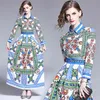 FANIECES mode piste Designer été automne robe femmes imprimé fleuri plissé Vintage Maxi robes vestidos de verano 210520