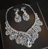 Grote Rhinestone Bridal Sieraden Sets Verzilverd Crystal Crown Tiaras Ketting Oorbellen Set voor Bruid Haaraccessoires