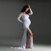 セクシーな肩のないマテリアネティドレス写真撮影マキシガウンスプリットサイド女性妊娠中の写真小道具長い妊娠ドレス