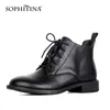 Sophitina Women Boots Classics Office Alta Qualidade Couro Genuíno Botas de tornozelo Cross-tied Sapatos simples confortáveis ​​Mulheres C880 210513