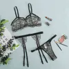 NXY Seksi SetemBrodiery Lingerie Seksi Sıcak Erotik Intimates Sutyen Setleri Şeffaf Dantel Kadın İç Çamaşırı Push Up Sutyen + Garterler + Thong 3 Parça Set 1128