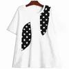 [EAM] Women Black Big Size Contrast Color Spliced Dots T-shirt Round Neck Short Sleeve Fashion Spring Summer 1DD8242 21512