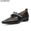 ALLBITEFO dolce pizzo in vera pelle con tacco basso comode scarpe womne donne di alta qualità scarpe tacchi alti scarpe tacco alto 210611