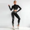 3pcs mulheres sem costura ginásio set yoga roupas sutiã roupas roupas feminina esporte esporte longo manga terno rodando 04