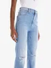 Damenjeans ~2022 Frühjahr neue Mo hellblau hohe Taille Slim Fit getragene Loch gerade Jeans Damen