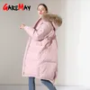 Doudoune d'hiver pour femmes avec un col en fourrure chaud long lâche à capuche femme décontracté manteaux pour femmes vêtements d'extérieur Parka 210428