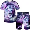 Tute da uomo T-shirt Pantaloncini Pantaloni da spiaggia in 2 pezzi Moda Sport Manica corta Tigre animale Alta qualità Tempo libero Strada