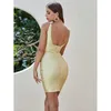 Vrouwen sexy v-hals gouden mini bodycon bandage jurk zomer chic nacht club avond beroemdheid partij vestido 210527