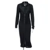 Robes d￩contract￩es Black Long Shirt Robe Femmes Automne Souche ￠ poitrine Single Milit Malidies Solide sexy