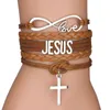 Link, Ketting Mode Paar Armband Lengte 16cm Multilayer Geweven Jesus Letter Lichtmetalen Kruis Hanger Sieraden