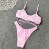 Sexy Kreuz Bikini Set Druck Bademode Frauen Aushöhlen Badeanzug Weibliche Brasilianische Badeanzug Beachwear Schwimmen 210521