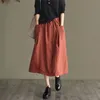 Spring Autumn Arts Style Women Elastic Waist Loose A-line Long Skirt Double-breasted Cotton Linen Casual Skirts M505 210708