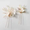 Brudlera blomma headpiece pin set rhinestone guld blad smycken mode kvinnor fest hår tillbehör 2019