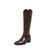 Concise Designer Knee High Boots For Girls Genuine Leather Side Zipper Women's Shoes Fall Party Winter Heels 210528