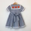 Navy Wind Baby Girls Short Sleeve Grid Dresses Summer Kids Girl Princess Clothing Casual Fashion 210521