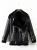 Manteau d'hiver Femmes Épais Black PU Veste en cuir à manches longues Fausse fourrure Biker Streetwear Punk Moto 210521