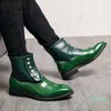 Nouveauté hommes vert bottines bout pointu en cuir verni homme richelieu chaussures haut bottes courtes pour homme moto 38-46