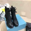 Novo designer de botas de couro e tecido de náilon luxo feminino tornozelo bota biker austrália salto plataforma tênis de inverno tamanho EUA 4-10