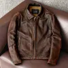 Style veste en cuir véritable Vintage marron manteau en peau de vache hommes Slim mode Biker veste asiatique taille S-6XL 211008