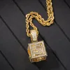 USA New Popular CZ Micro Pave Square Initial Letter Pendant Rope Chain Necklace